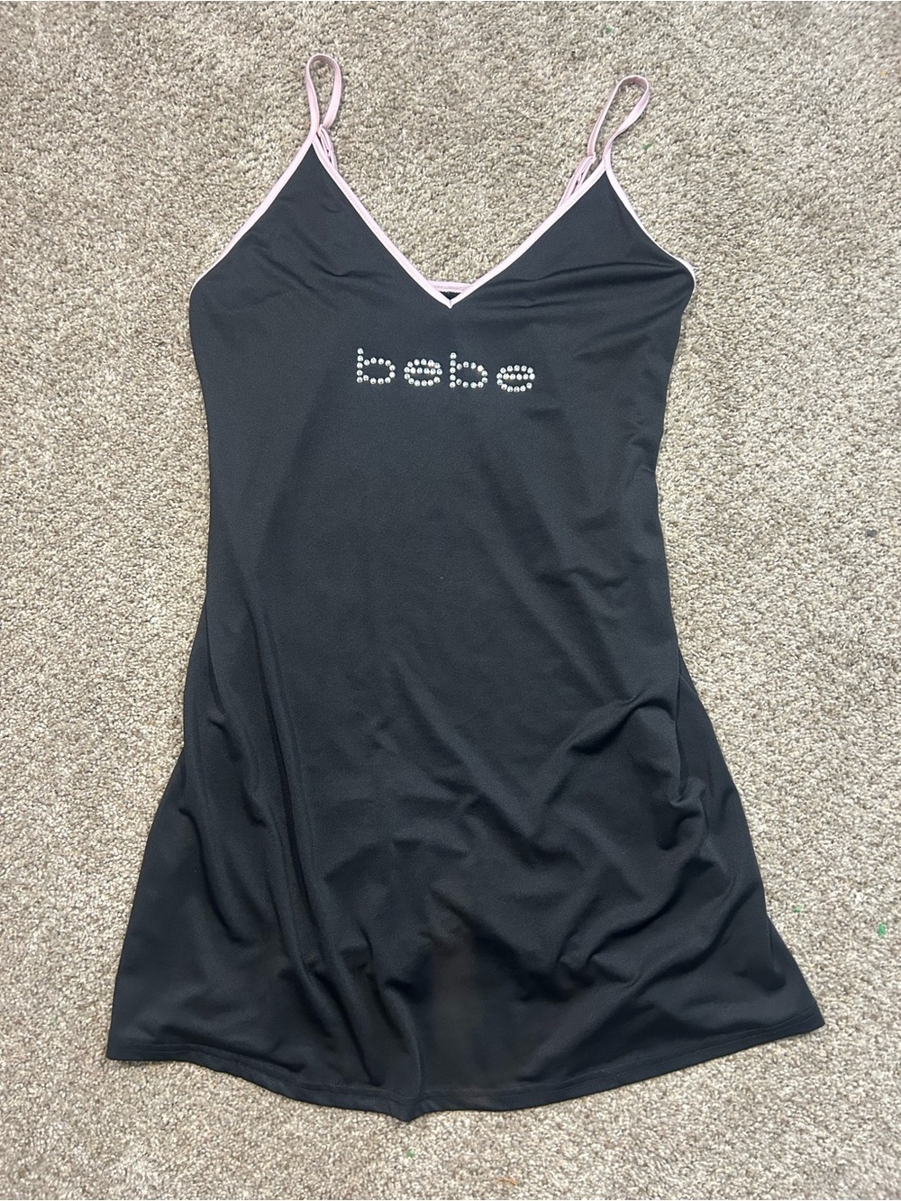 bebe Black Slip with Light Pink Trim and Crystal Logo